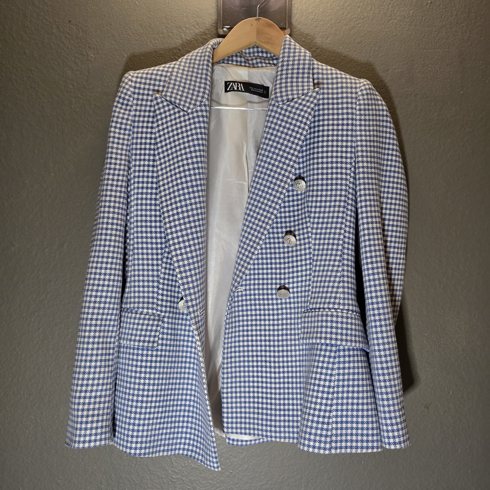 Zara Women's Blue Checkered Blazer